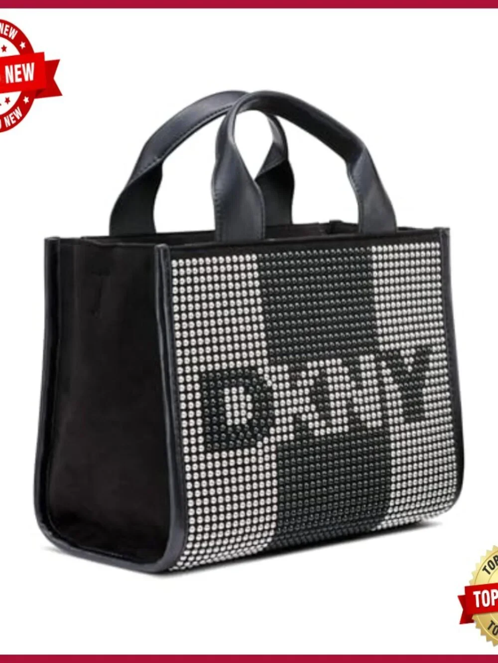 Small Studded Tote Bag with Faux Leather and Chain Strap